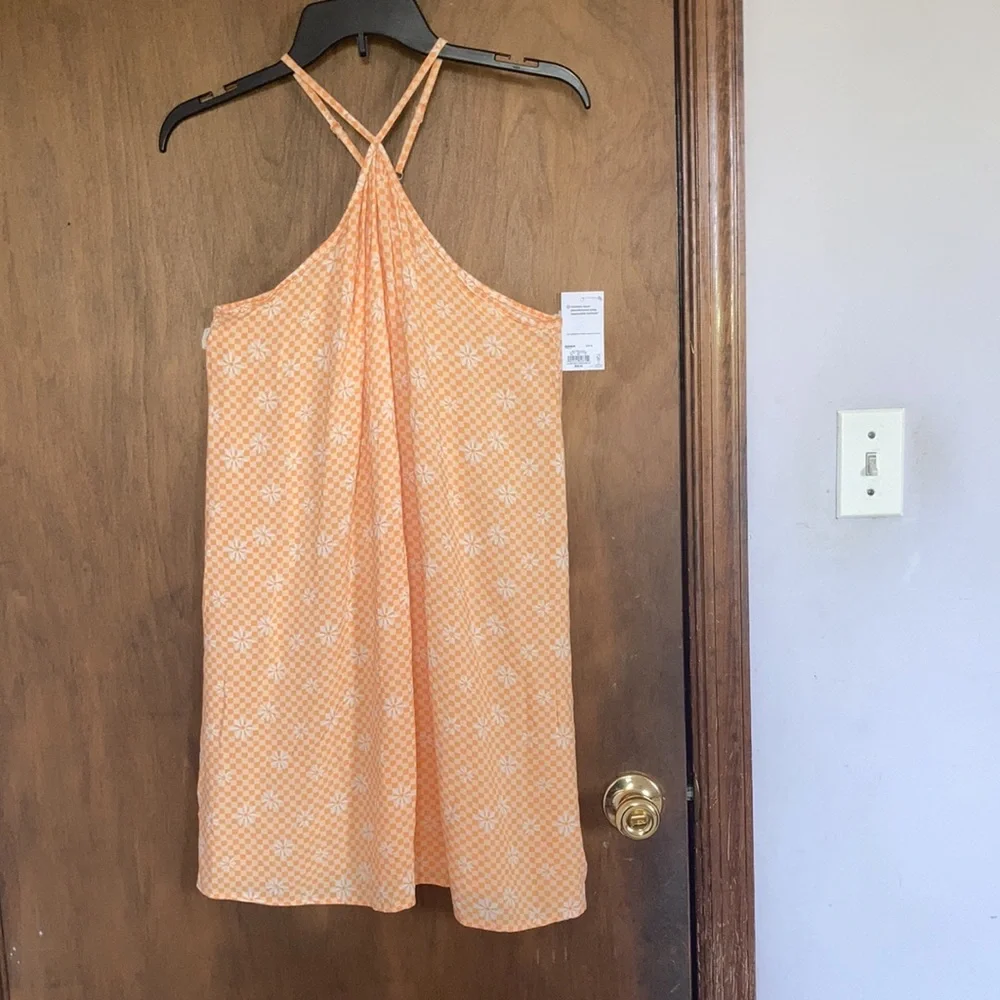 3/$24 So Halter neck swing mini dress orange check w floral print XXL jrs - Picture 8 of 16